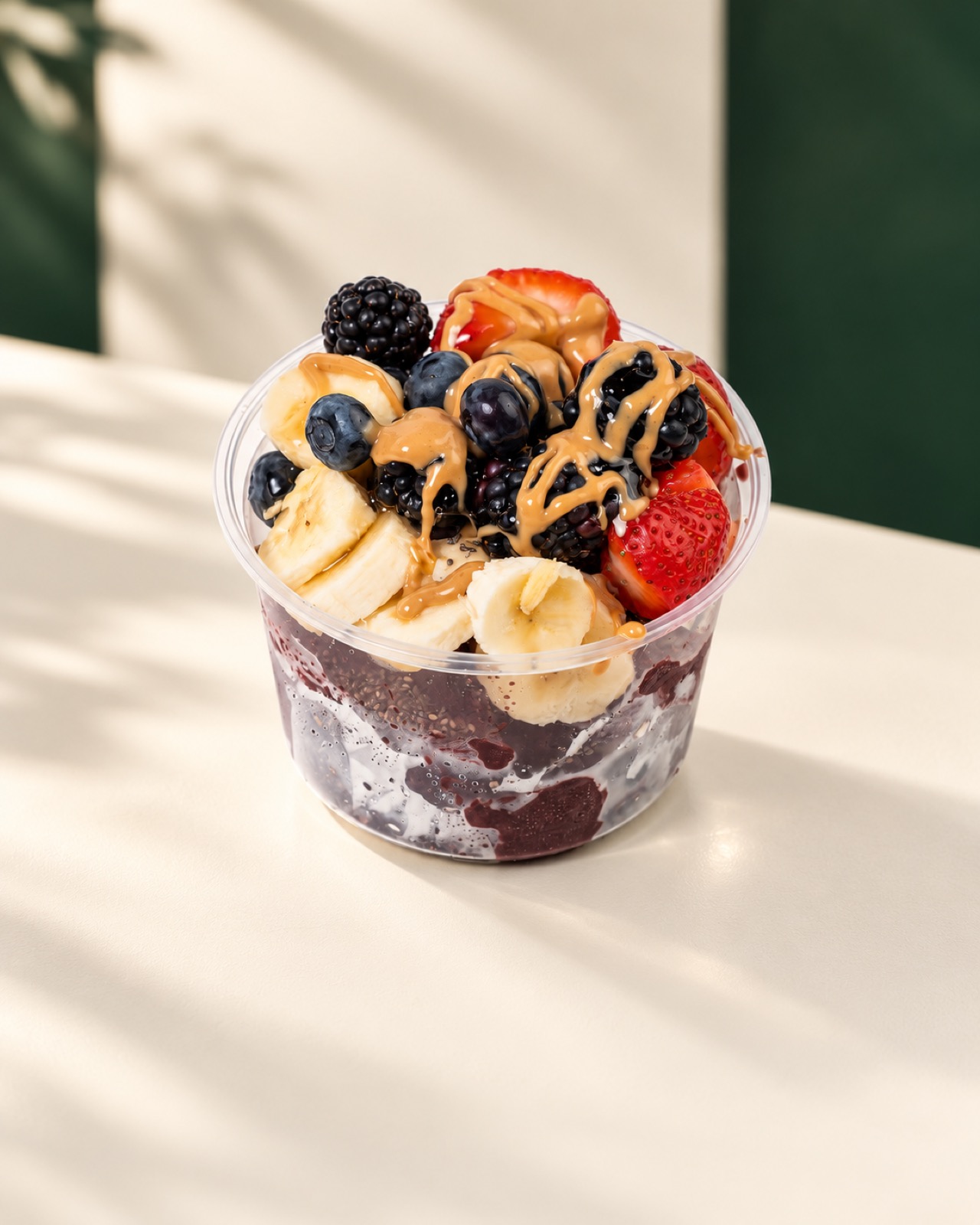 Fresh fruit and crunchy toppings on a YOGART bowl